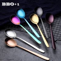 8 2colorful dinner spoon long handle tablespoons milk coffee ice scoop black rose gold mixing teaspoon rainbow cutlery 2pc6pcs