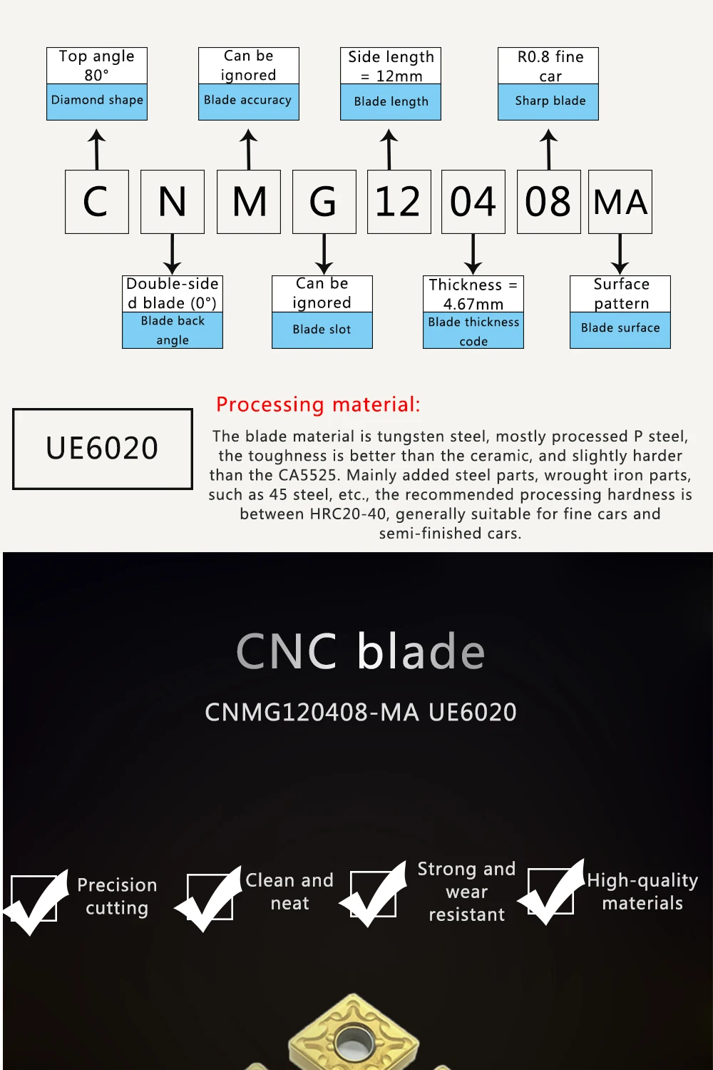 10 шт. CNMG120408 UE6020 внешние токарные инструменты твердосплавные вставки режущий токарный станок с ЧПУ инструменты Токарный резак
