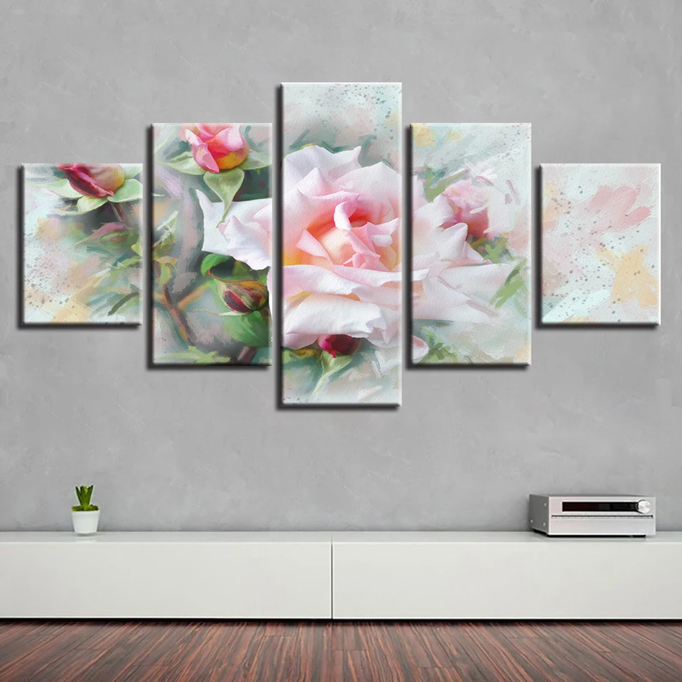 Flower Poster Rose Red Yellow White Purple Blue Pink Black Wall 5 Pictures Living Room color Painting Art Anime Home Decor 47 | Дом и сад