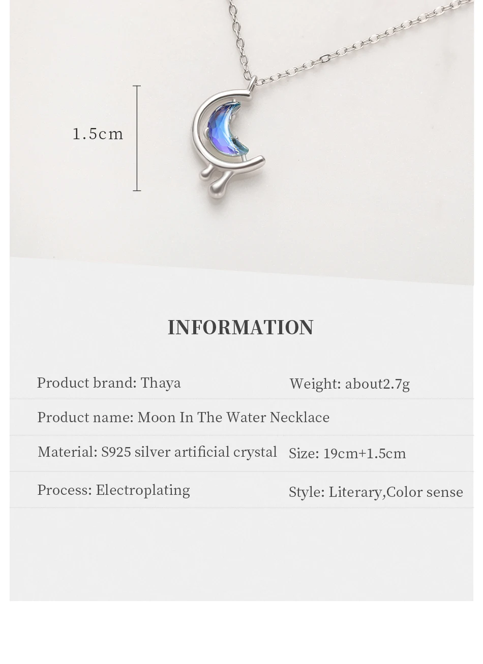 Thaya s925 Silver Water In The Moon Necklace Blue Moon Bohemia Women Choker Necklace for Women Jewelry Gift