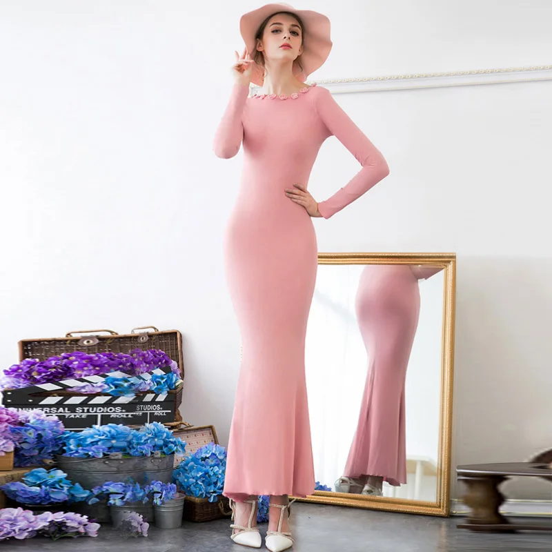 Новейший сексуальный дизайн юбка годе спинка разрез хлопок длинные зимние