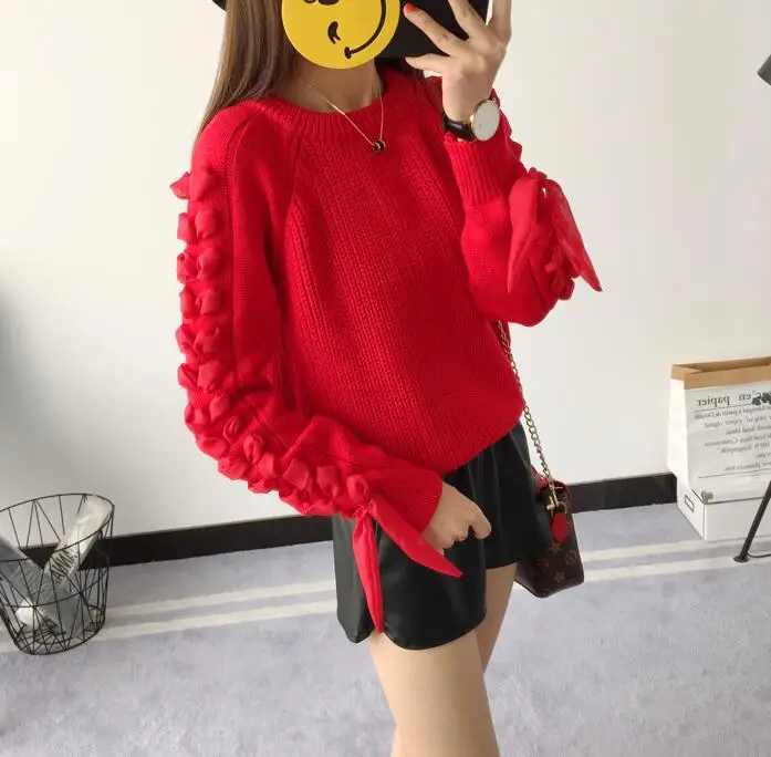 Rlyaeiz Fashion Thicken Sweater Women 2018 Autumn Winter Knitted Pullover Sweaters Lace Up Bow O-neck Long Sleeve Knitwear | Женская
