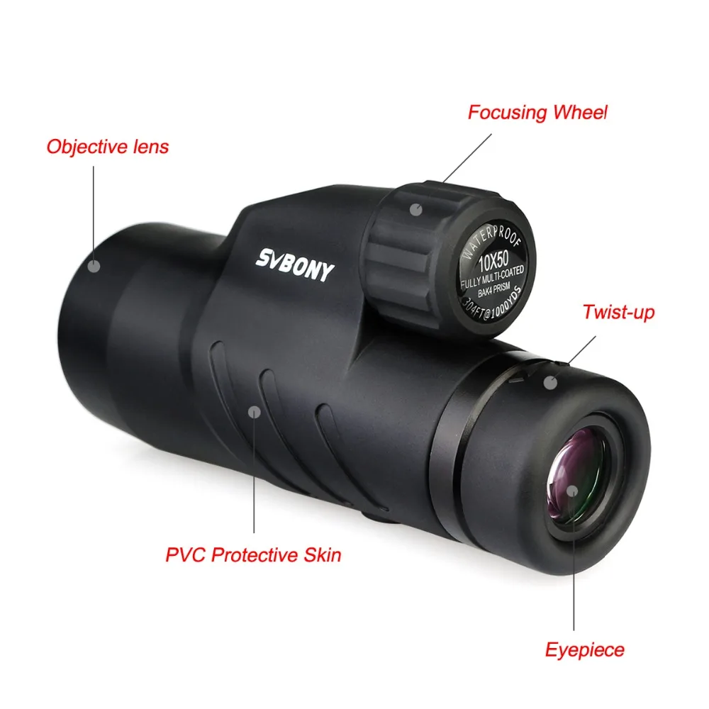 Монокуляр SVBONY 10x50 водонепроницаемый мощный телескоп с покрытием BaK4 Prism IPX7 для