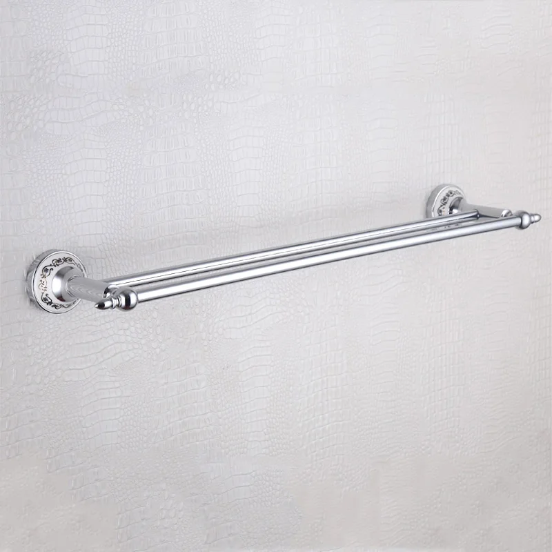 Double towel holder Хромированные аксессуары для ванной комнаты, набор из 304 нержавеющей стали, медная мыльница для душа, вешалка для полотенец, полка, держатель для бумаги, аксессуары для ванной комнаты - Цвет: Double towel holder