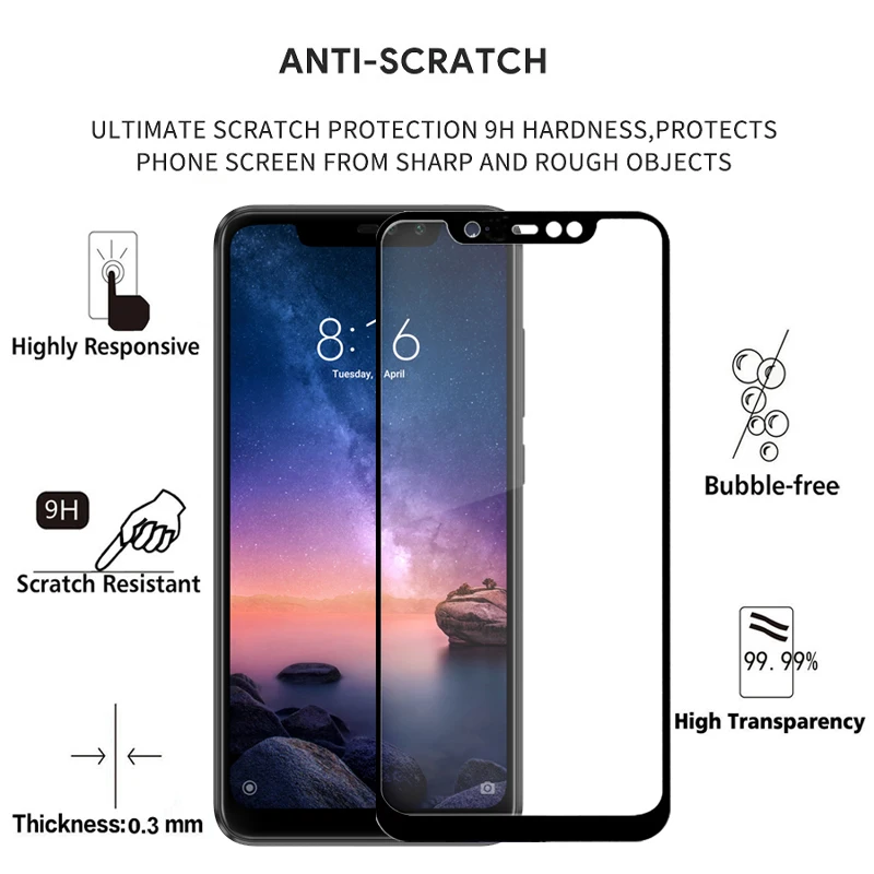 Защитная пленка для экрана из закаленного стекла полное покрытие Redmi note 6 Pro 9H