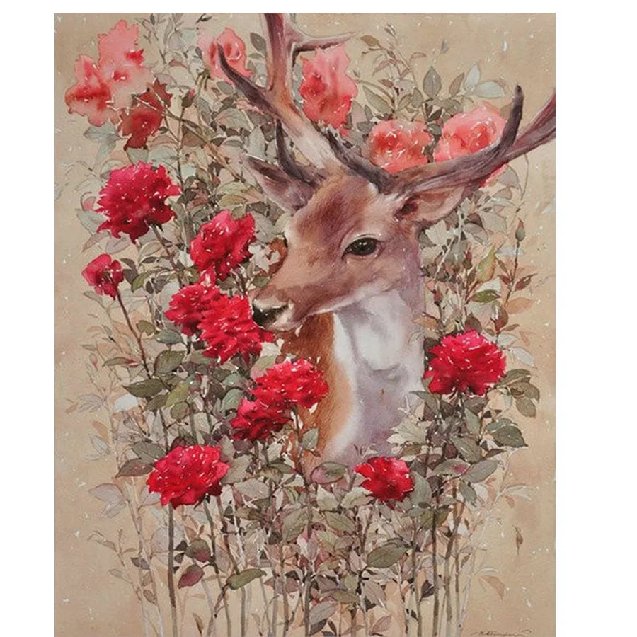 DIY 5D Diamond Embroidery flower with deer Painting cross stitch Full Mosaic Needlework Crafts Home Paintings | Дом и сад