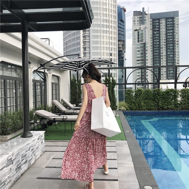 Женское винтажное платье RUGOD длинное Повседневное макси без рукавов с v-образным