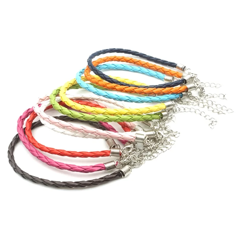 100PCS Colorful PU Leather Braided Chain Bracelet fit DIY Beads Charm Adjustable Clip Bracelets Wax Cord Necklace for Women Men | Украшения