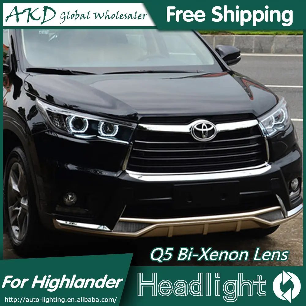 AKD автомобильный Стайлинг для Toyota Highlander светодиодный фары Ангел глаз фары DRL Биксеноновые линзы Высокий Низкий луч парковка противотуманные фары