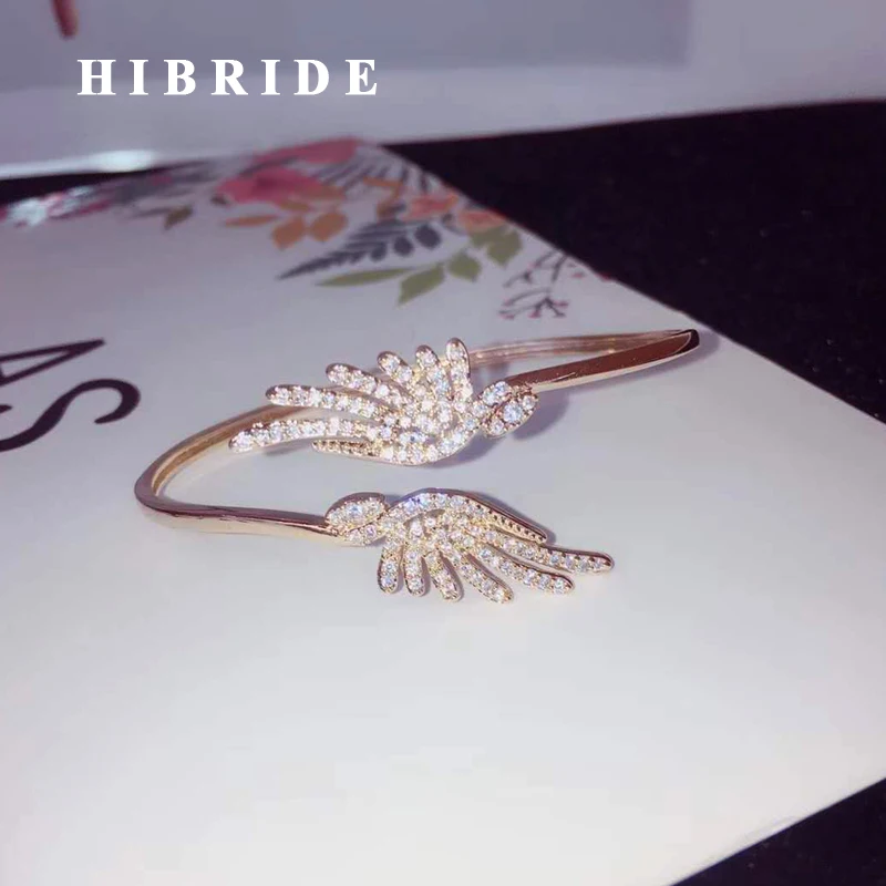 HIBRIDE новый микро CZ Pave перо Форма браслеты на запястье и Браслеты Pulseiras для женщин
