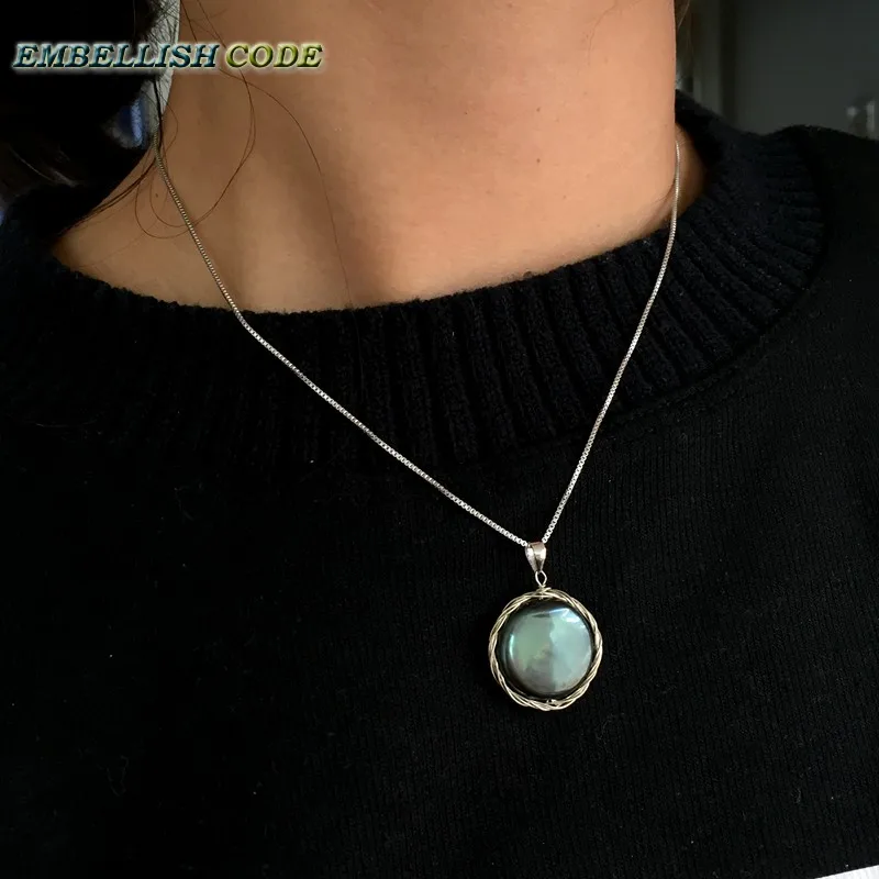 Жемчужное ожерелье ручной работы в стиле барокко плоское круглое серебряное с