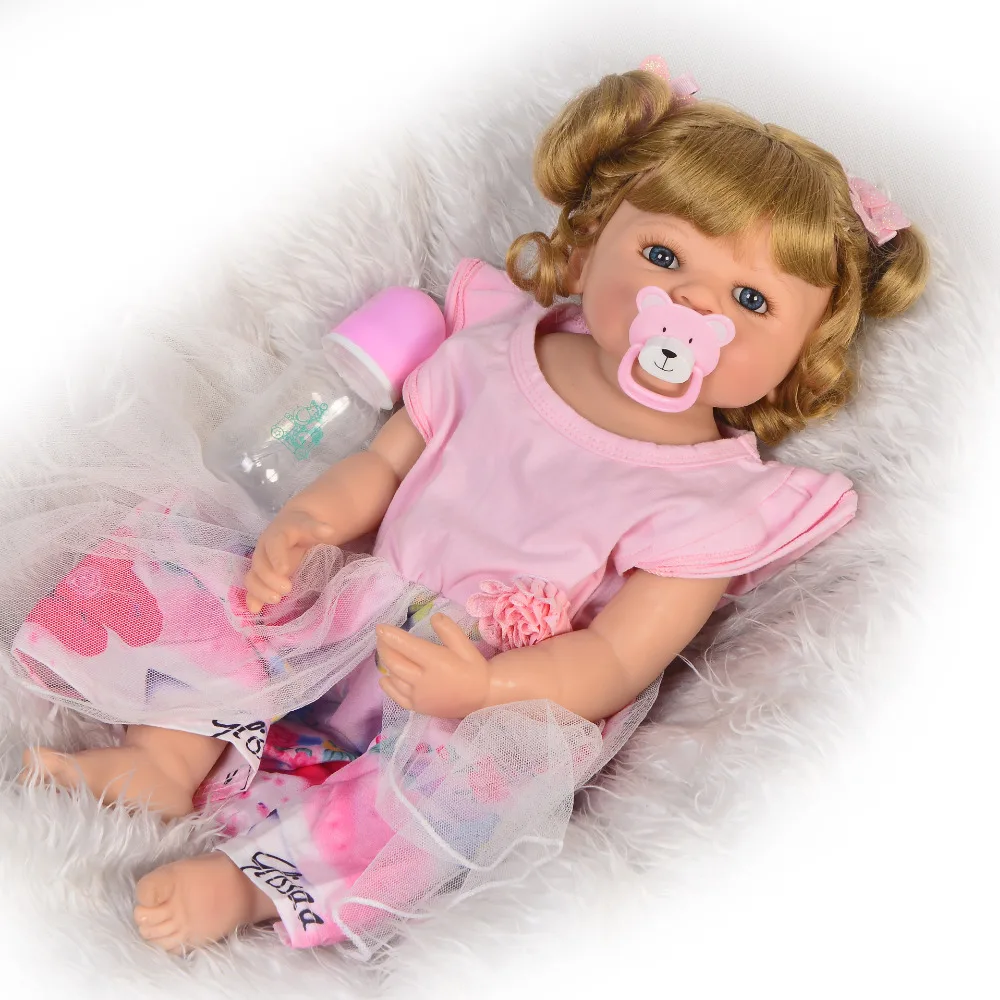 Силиконовые Детские куклы Reborn виниловые игрушки для малышей 55 см розовая юбка