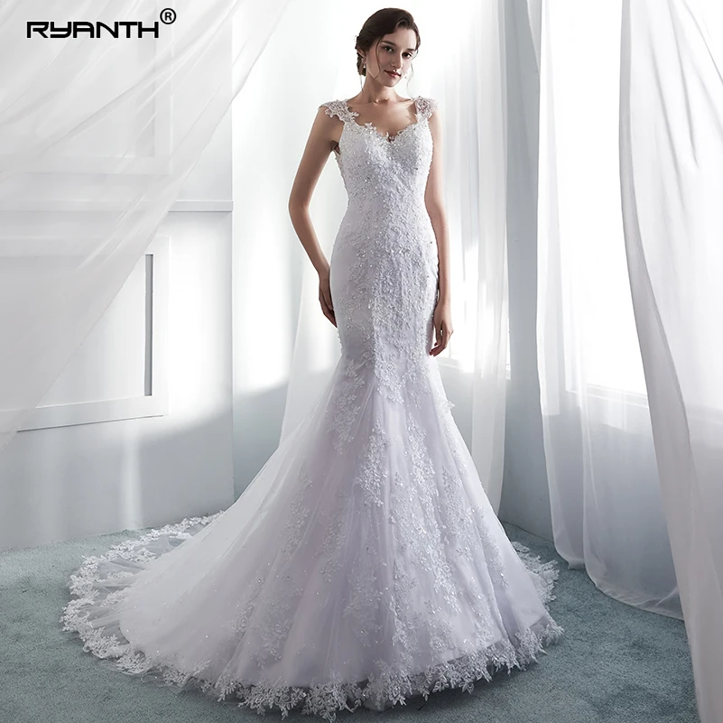 

Ryanth Robe De Mariage Mermaid Wedding Dresses Cap Sleeve Sexy Lace Wedding Gowns Illusion Back Brautkleid Vestido De Novia 2022
