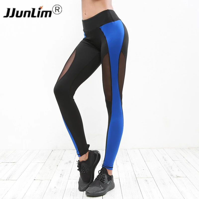 Сетки Лоскутное Для женщин штаны для йоги эластичный Фитнес спортивные Леггинсы