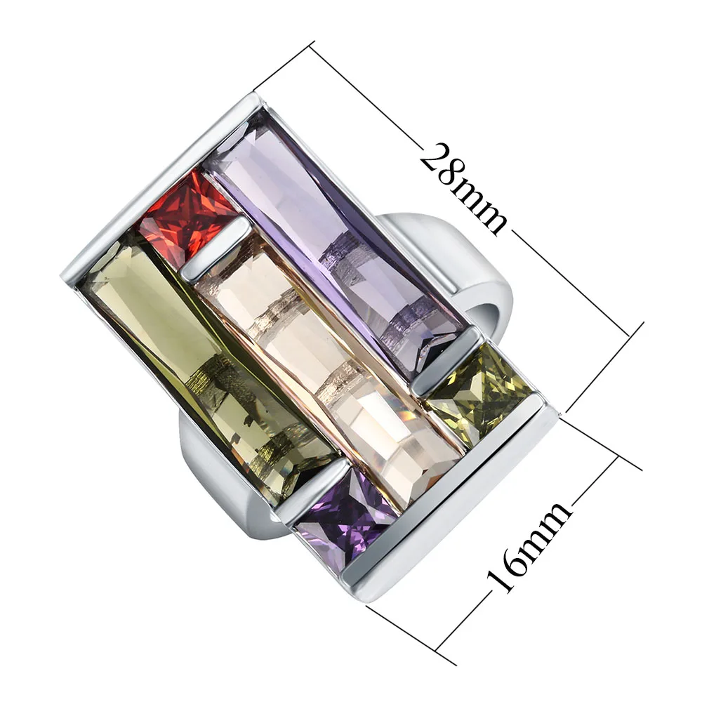 silver plated square ring for women fashion jewelry luxury design with green purple red yellow cz rings | Украшения и аксессуары
