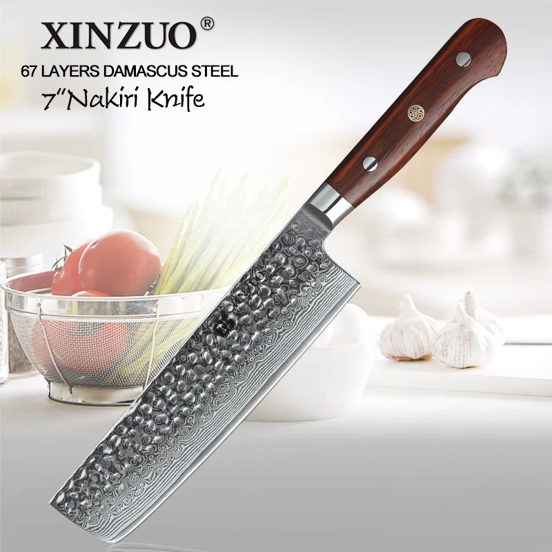 XINZUO 7 ''нож из дамасской нержавеющей стали кухонные ножи накири столовые приборы идеально подходят для нарезки кубиками мясорубки Палисандр Ручка