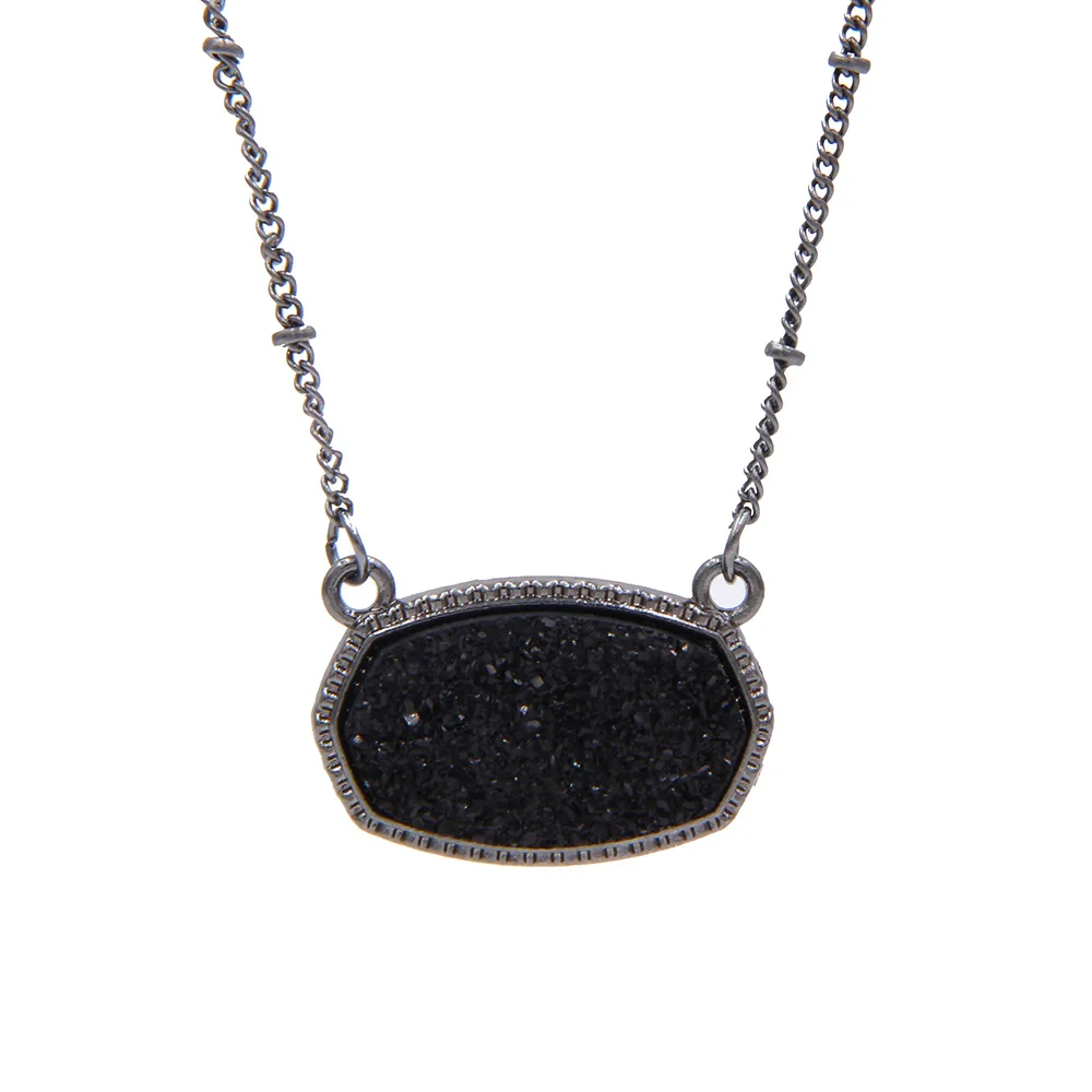 YJX030 розовая, золотая, овальная, Переливающаяся Druzy Подвеска Ожерелье шикарные ювелирные изделия из бутика - Окраска металла: Black