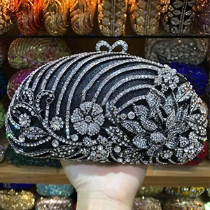 Зеленый Цвет выдалбливают бриллиантовые клатчи Minaudiere клатч женские вечерние сумочки женские вечерние клатчи сумка Кристалл женские кошельки - Цвет: Black