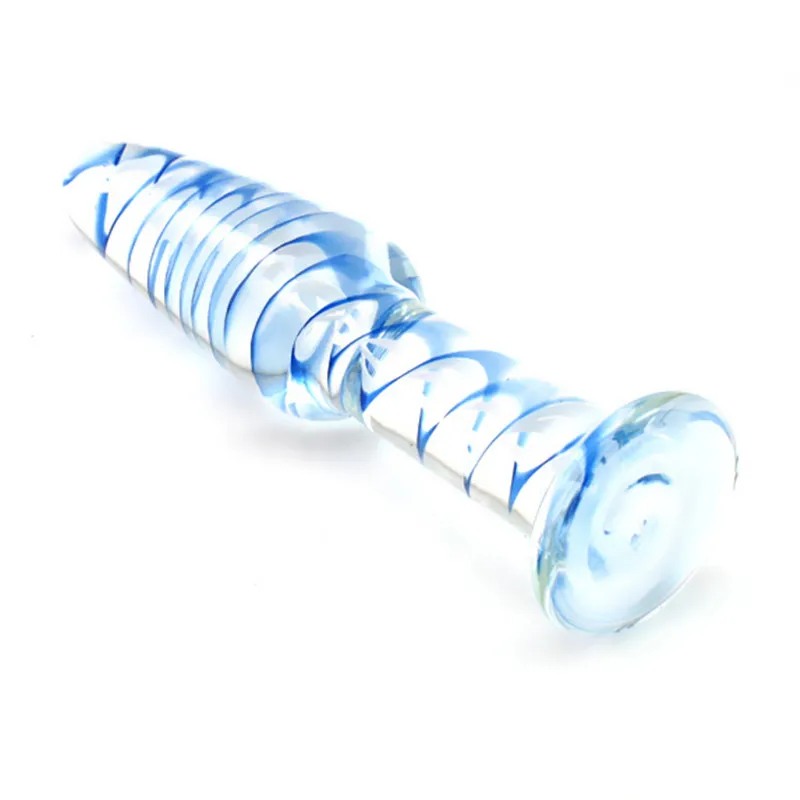 Прозрачный синий стеклянный Анальная пробка Кристальный фаллоимитатор для