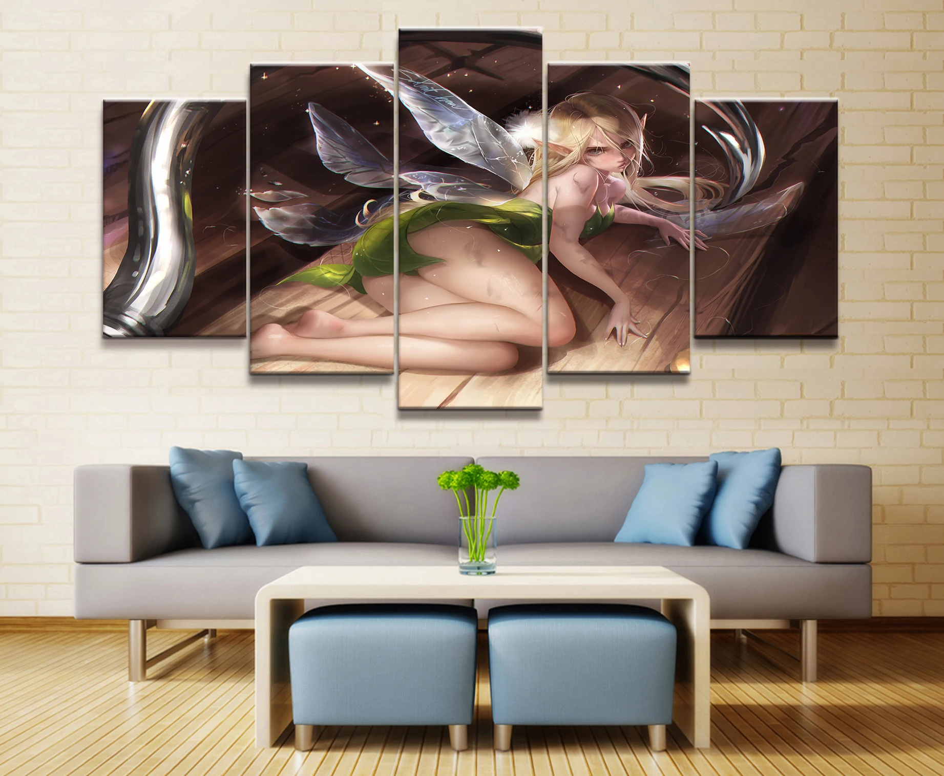 Декор для дома 5 предметов "Симпатичная девушка-лесной эльф" - печать на холсте настенные картины для гостиной. Опт.