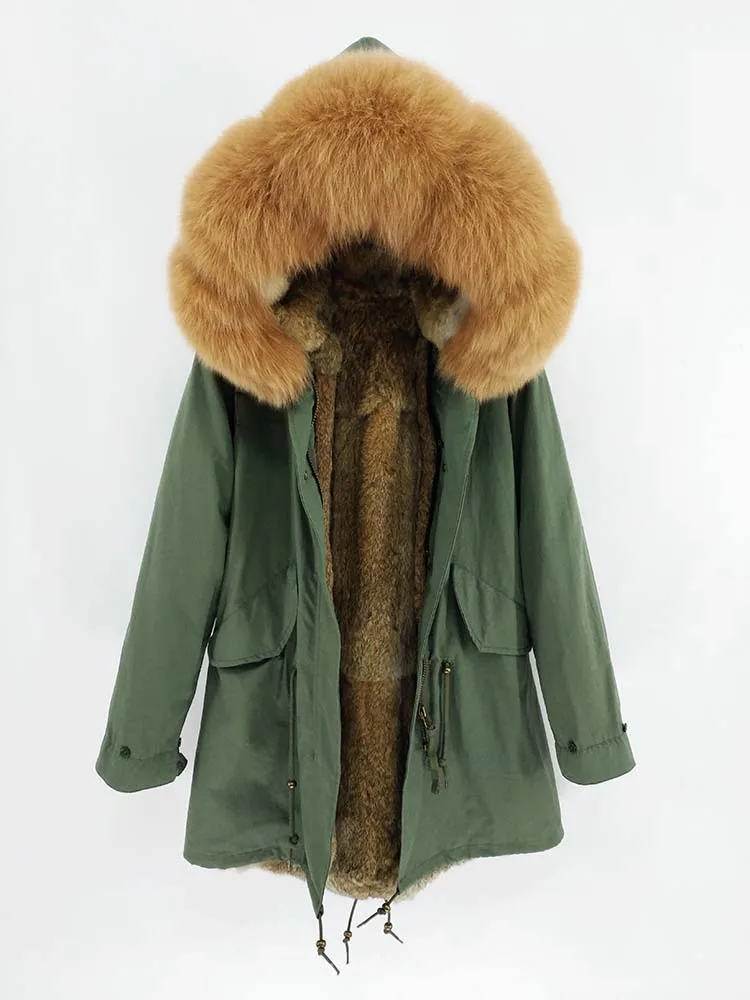 fox fur collar Непромокаемая парка Зимняя куртка Для женщин Настоящее меховое пальто Натуральный воротник Натуральный Мех кролика Длинная одежда для улицы - Цвет: fox fur collar