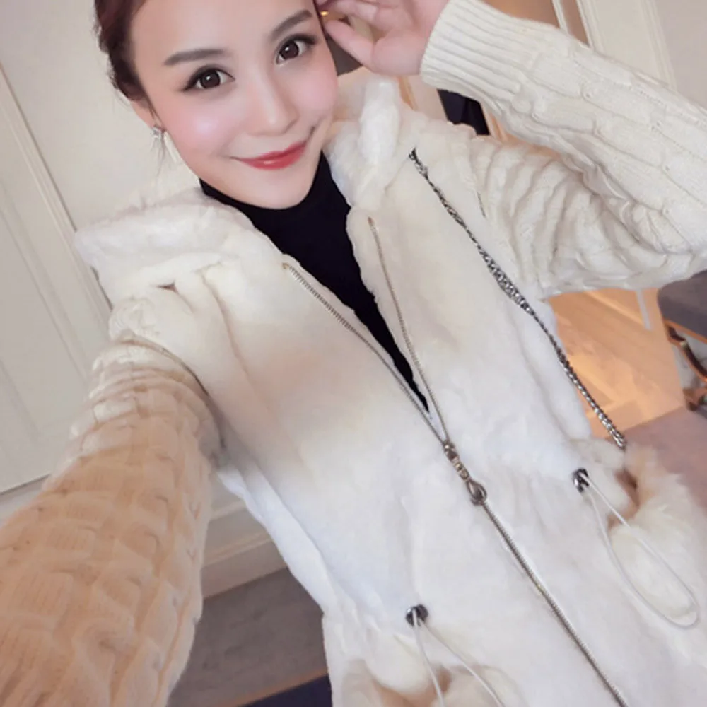 Стильное зимнее Новое вязаное пальто для женщин с длинным рукавом Пушистые