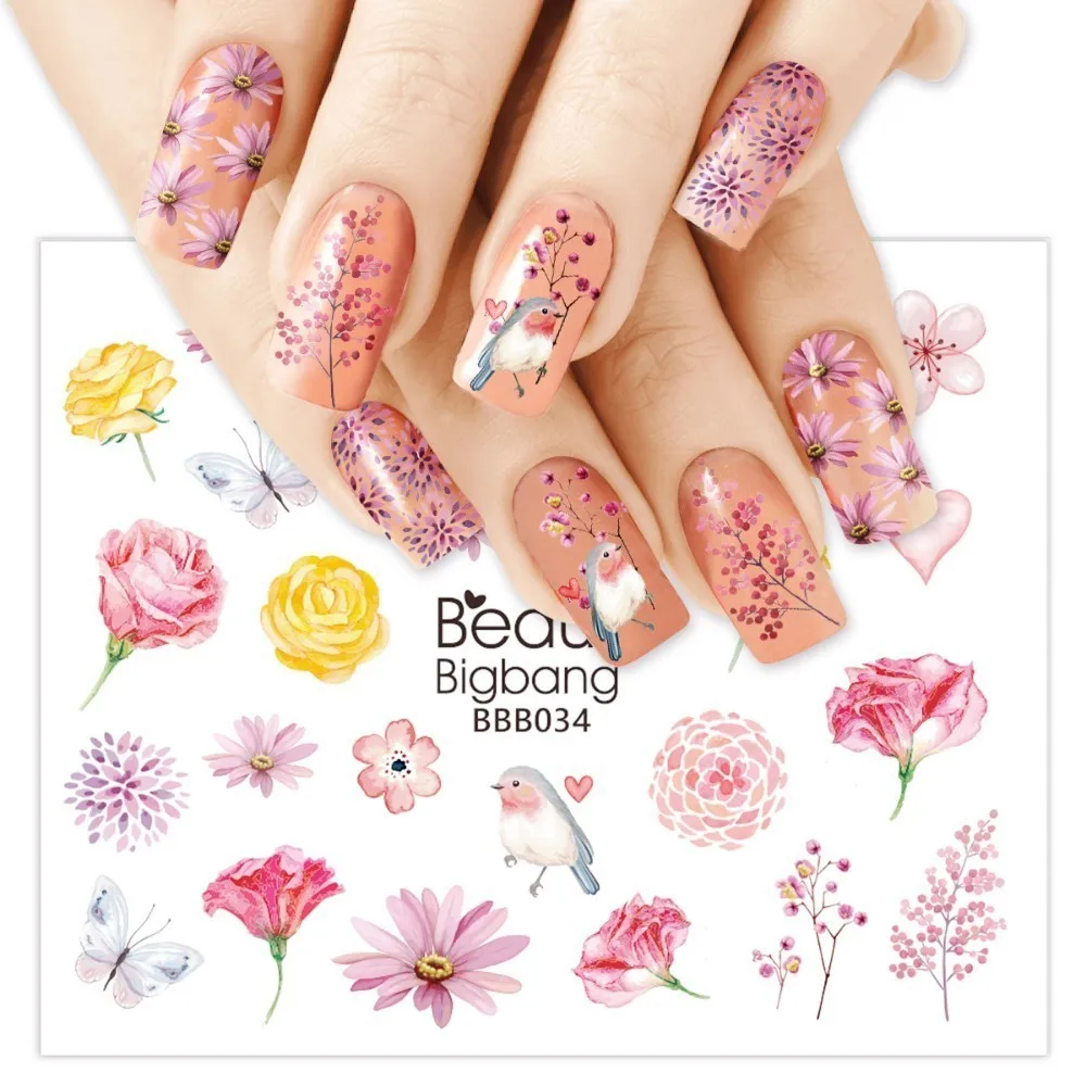 BeautyBigBang дизайн ногтей Стикеры на ногти бабочка птица цветок изображение