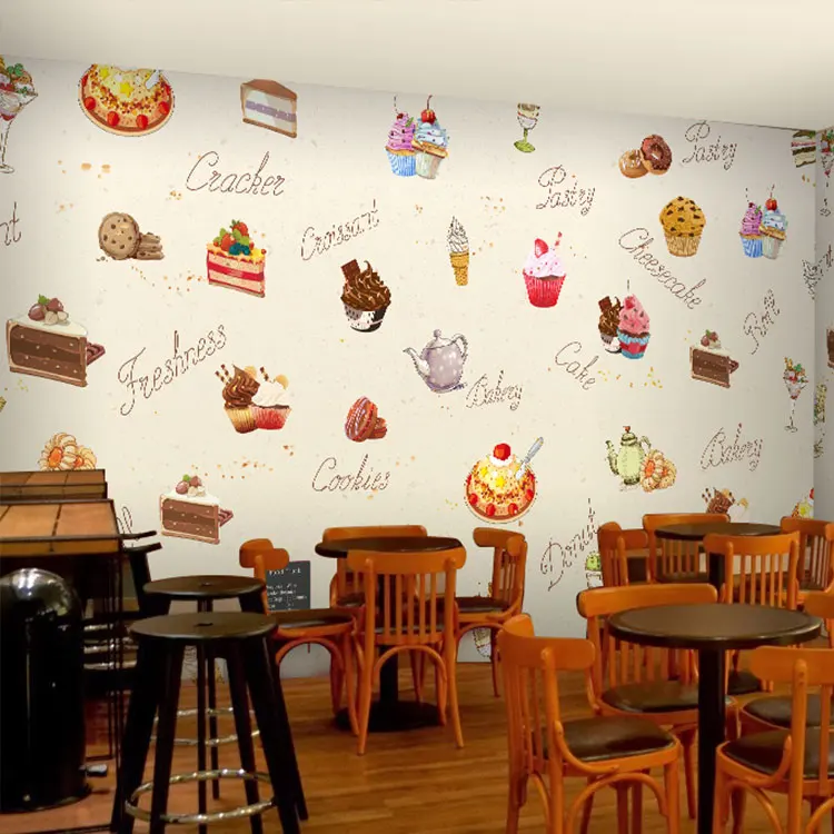 

3D photo wallpaper 3D European wallpaper hand-painted cake dessert delicacy Cafe tea ice cream shop restaurant wallpaper mural
