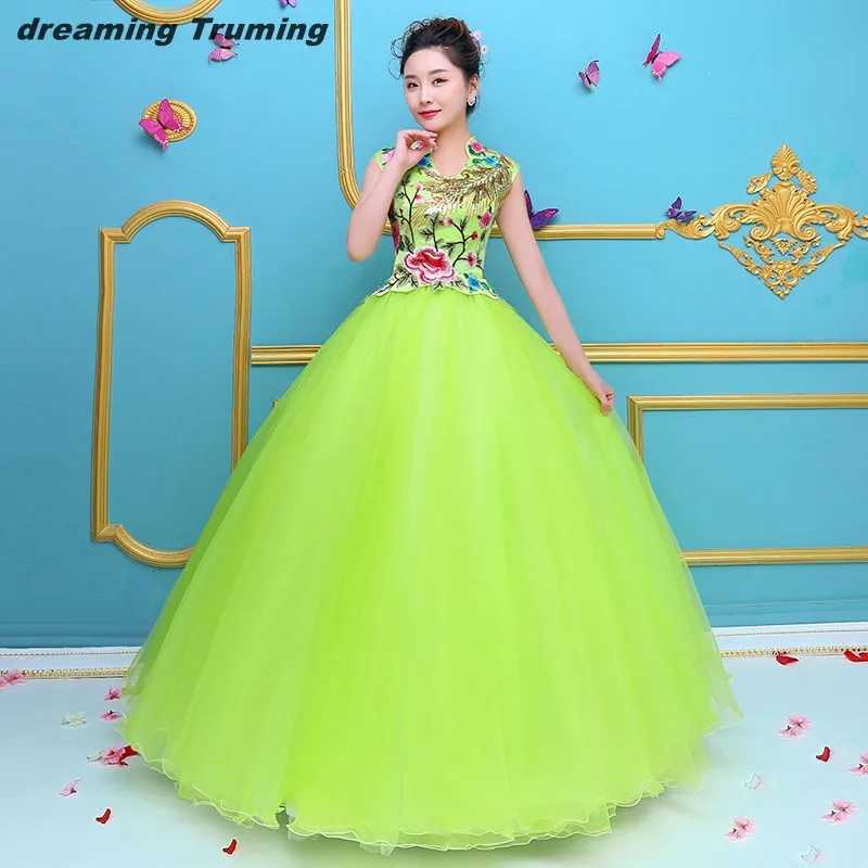 Роскошное зеленое Пышное Платье для 15 лет недорогое фатиновое платье с вышивкой