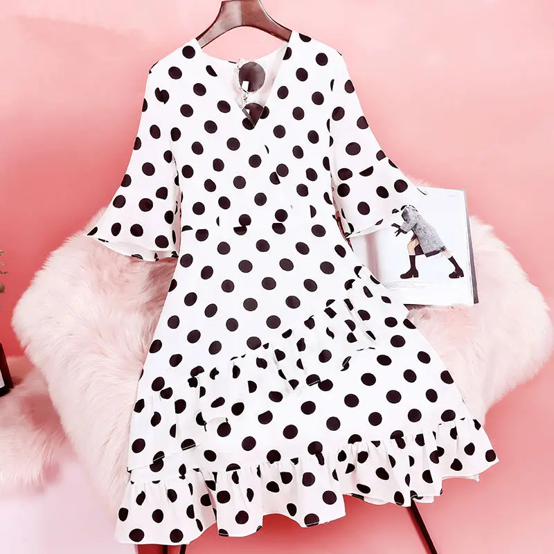 Chiffon Dress 1 Шифоновое красное платье в горошек для женщин, v-образный вырез, Русалка, высокая талия, богемные винтажные платья, модная пляжная одежда для отдыха - Цвет: Chiffon Dress 1