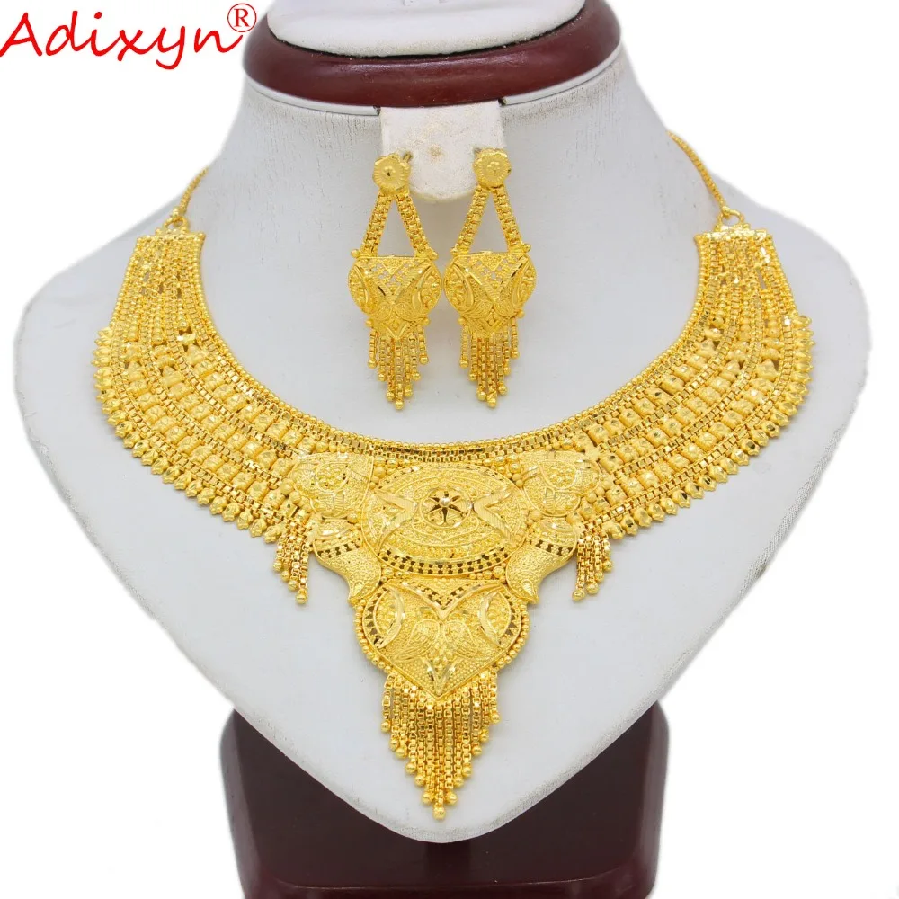 

Adixyn Arab Necklace and Earrings Jewelry Set For Women Gold Color Elegant African/Ethiopian/Dubai Wedding/Party Gifts N100712