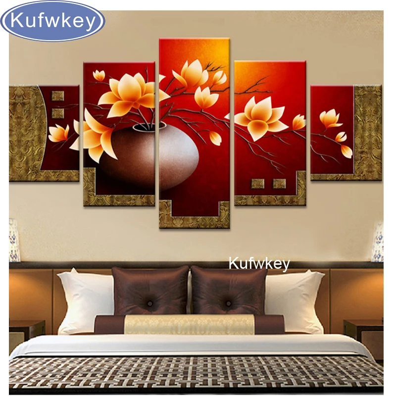 5 шт. ваза с цветами магнолии алмазная живопись сделай сам вышивка крестиком