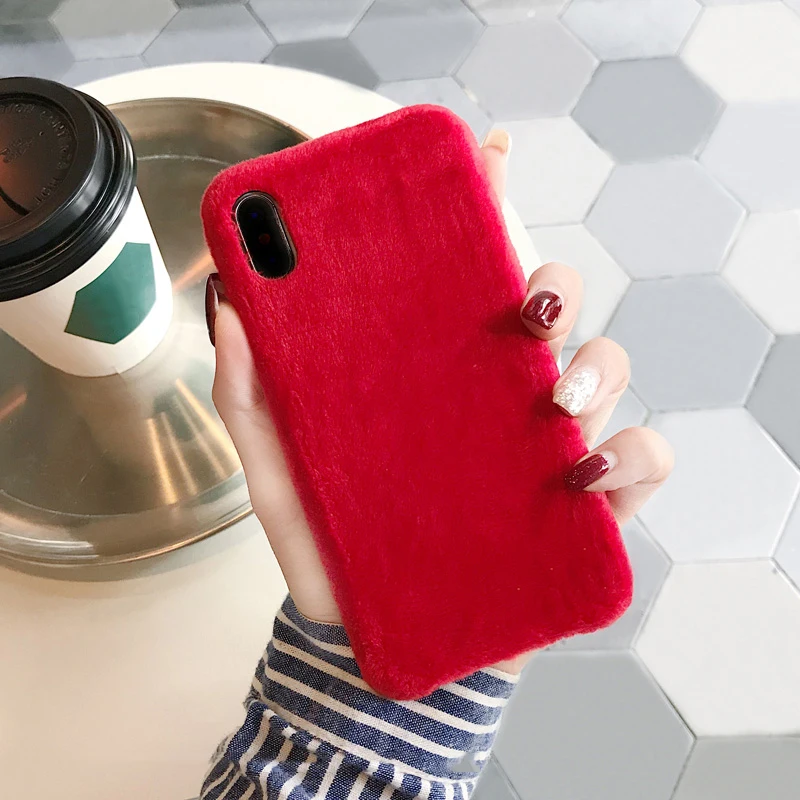 Модный чехол с Плюшевым Мехом для iPhone XR XS Max, гладкий жесткий чехол из поликарбоната, зимний теплый чехол с ворсом для iPhone X 10 6 6S 7 8 Plus, чехол