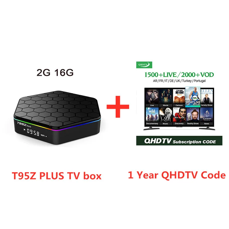 T95Z плюс Android 7,1 tv Box 2G16G 3G32G медиаплеер с 4 K HD онлайн ТВ SUB tv IUD tv QHD tv NEO ТВ код 1 год IP ТВ подписка - Цвет: 2G16G (1 Year QHDTV)