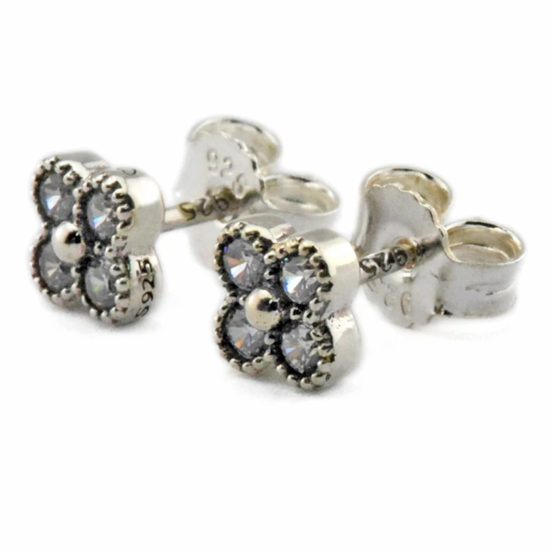 Женские серьги-гвоздики из серебра 100% пробы с прозрачными восточными цветами |