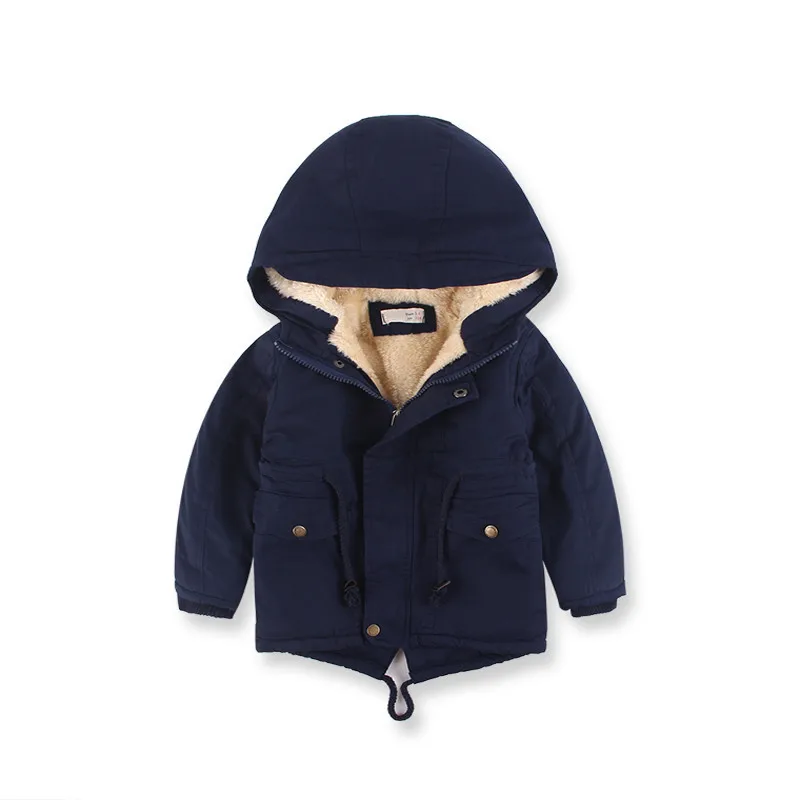 Осенне-зимние детские пальто теплое плотное с капюшоном из плотного флиса для