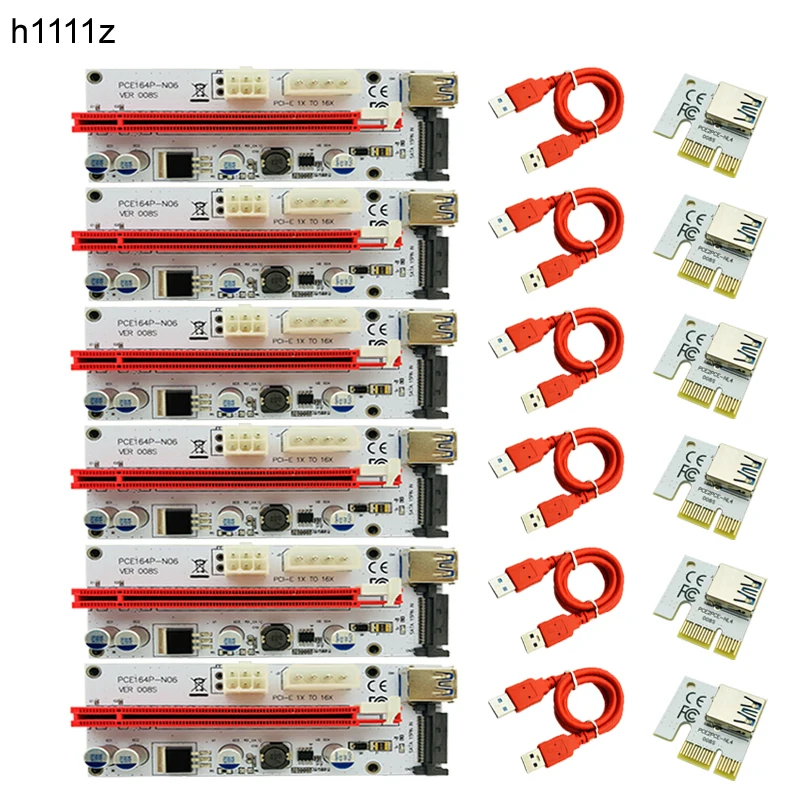 6 шт. переходная карта VER008S 60 см PCI E 008S PCIe 1x к 16x с 4pin 6pin Sata питание + USB 3 0 кабель для