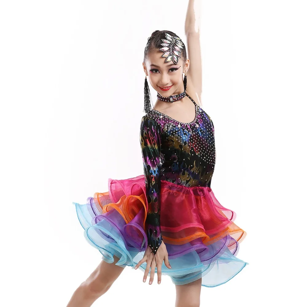 Новинка ограниченное количество платье для латинских танцев с блестками девочек