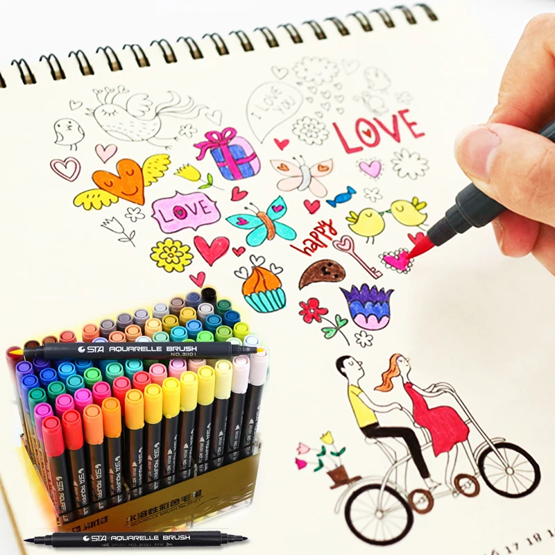

12/24/36/48/80 Color STA Marker Pen Set Double Headed Sketch Paint Water Brush Art Finecolour Marker Pens Drawing Supplies