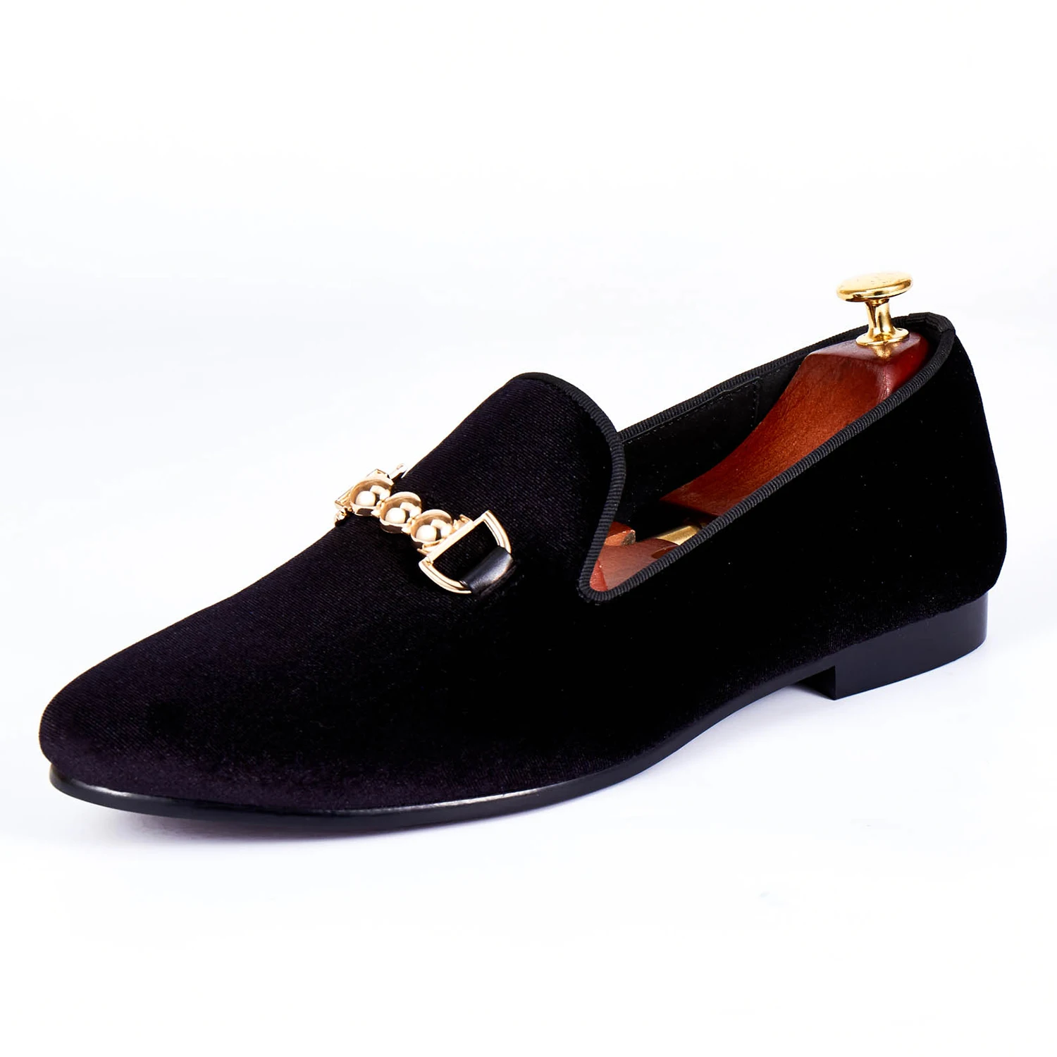 

Harpelunde Wedding Shoes Buckle Strap Men Flat Shoes Black Velvet Loafers Size 6-14