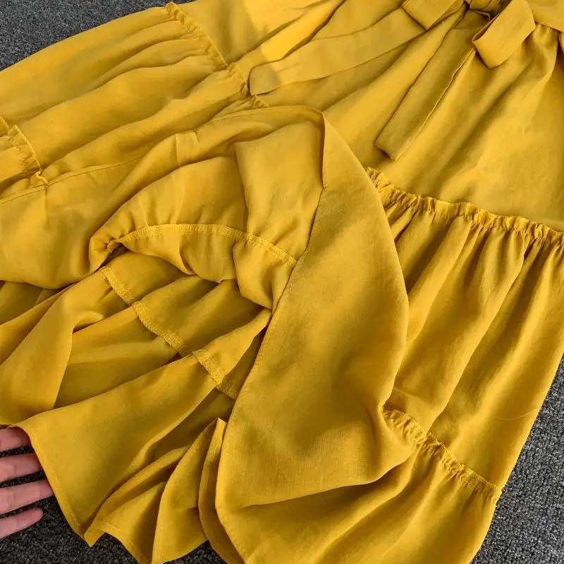 Женское однобортное платье без рукавов с оборками и поясом лето 2019|Женские