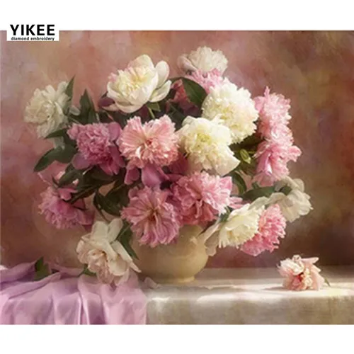 b001 YIKEE Алмазная вышивка цветы, 5d diy алмазная живопись цветы полный квадрат - Цвет: b001