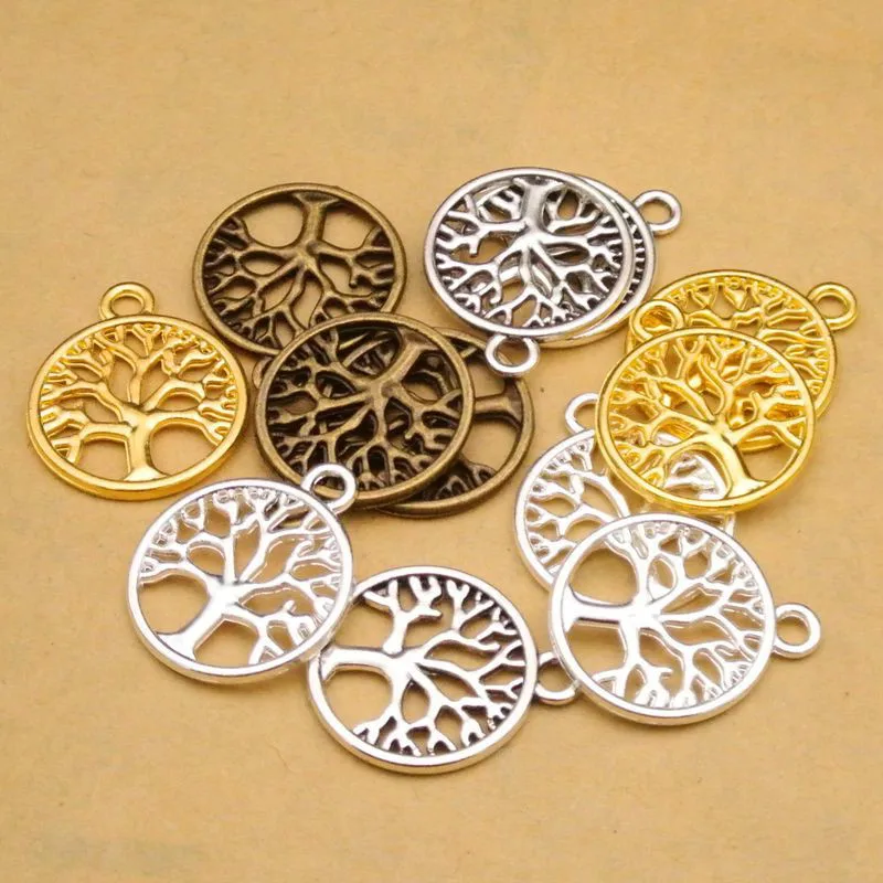 

Daisies 100pcs 24mm*20mm Diy Jewelry Accessories Shiny Hollow Round Tree Of Life Charm Pendant For Jewelry Making Findings