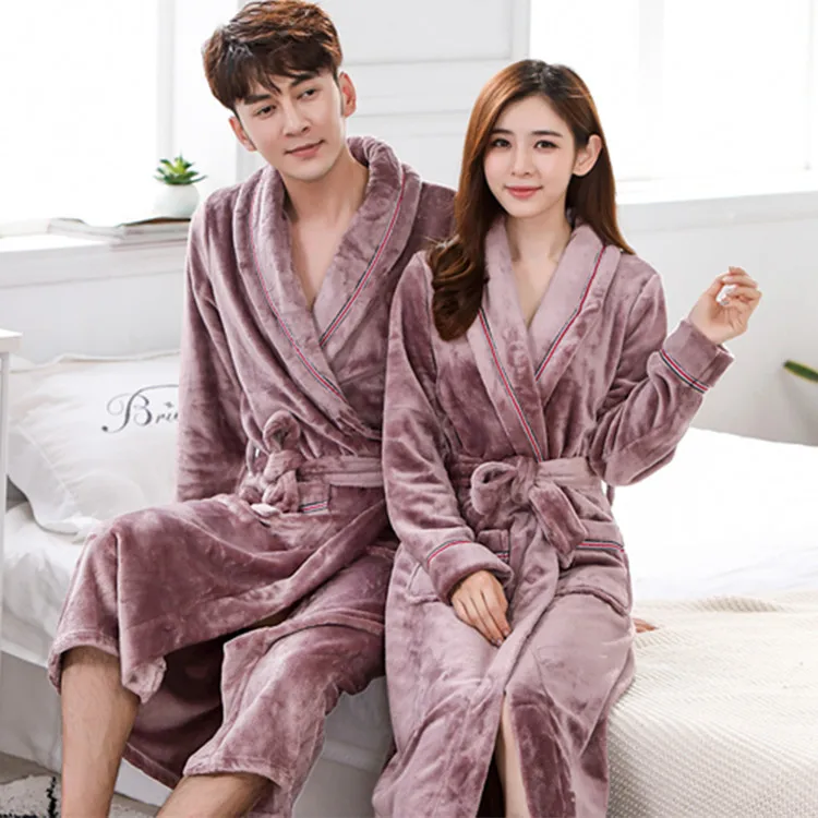 Женский и мужской длинный халат женское шелковое Фланелевое кимоно банный