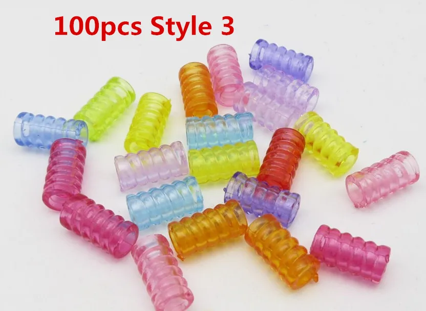 100pcs Style 3 30 шт-100 шт пластиковые цветные прозрачные вязанные крючком Детские косички для волос dread дредлок бусины кольца трубки аксессуары для волос - Цвет: 100pcs Style 3