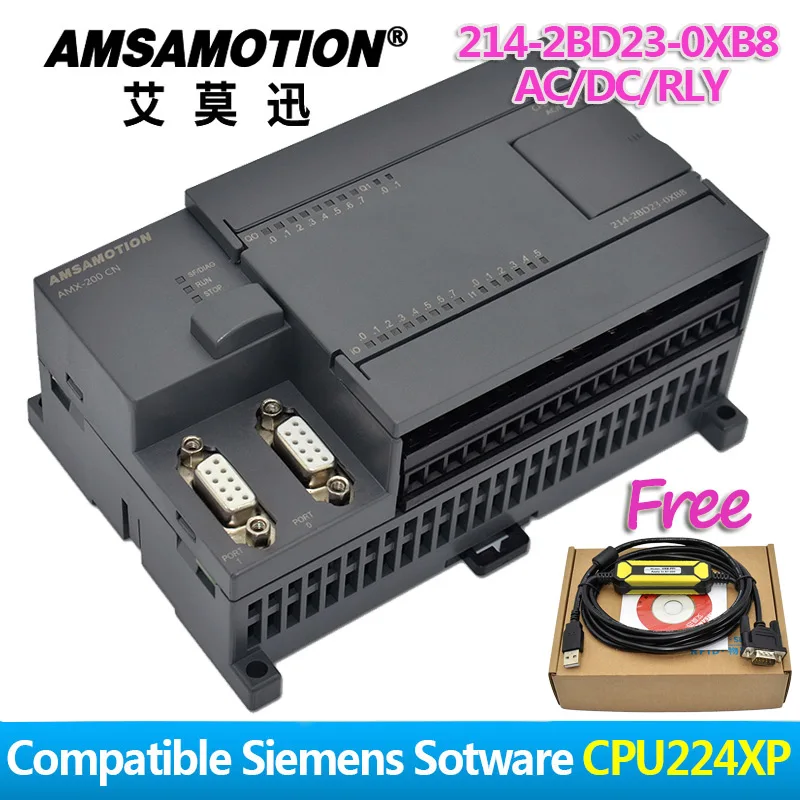 Акция! Amsamotion PLC S7-200CN CPU224XP 14I/10O 2AI 1AO AC/DC/RLY 6ES7 214-2BD23-0XB8 с PPI кабелем бесплатно