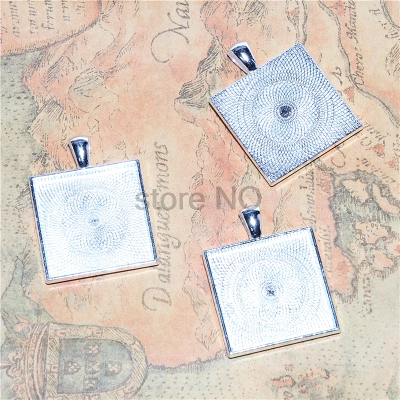 

8pcs silver Tone square shape Glass Cabochon settings charm connectors fit 25mm glass dome