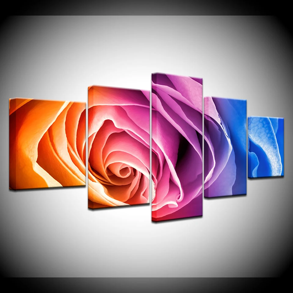 

Home Decor Canvas Paintings Modern For Living Room Wall Art 5 Pieces Colorful Rose Flowers Posters HD Prints Pictures Framework