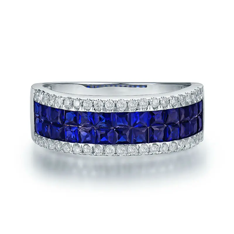 LANMI OFFCIAL Fine Jewelry Solid 14Kt из белого золота для мужчин, обручальное кольцо с натуральным синим сапфиром и бриллиантом для мужчин