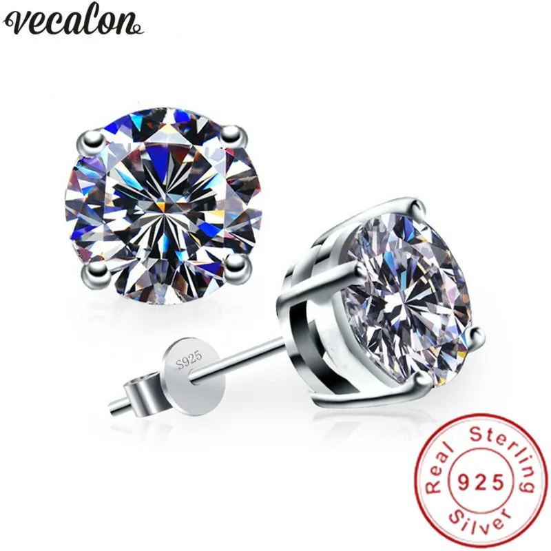 Vecalon классические серьги с 4 когтями 3ct Sona AAAAA циркон Стерлинговое Серебро 925 пробы